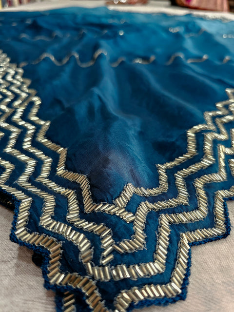 164002 Pure Opara Silk Designer Shaded Saree with Heavy Cutdana Handwork