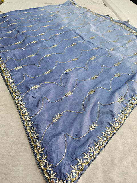 164004 Pure Opara Silk Designer Saree with Heavy Cutdana Handwork