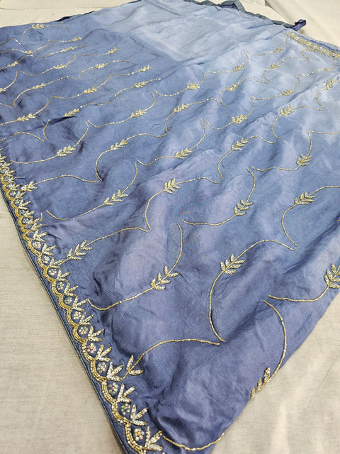 164004 Pure Opara Silk Designer Saree with Heavy Cutdana Handwork