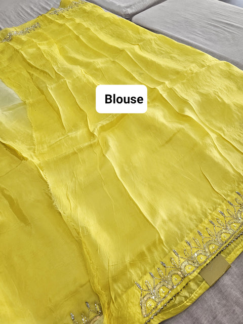 164003 Pure Opara Silk Designer Shaded Saree with Heavy Cutdana and Sequence Handwork - Yellow 126001