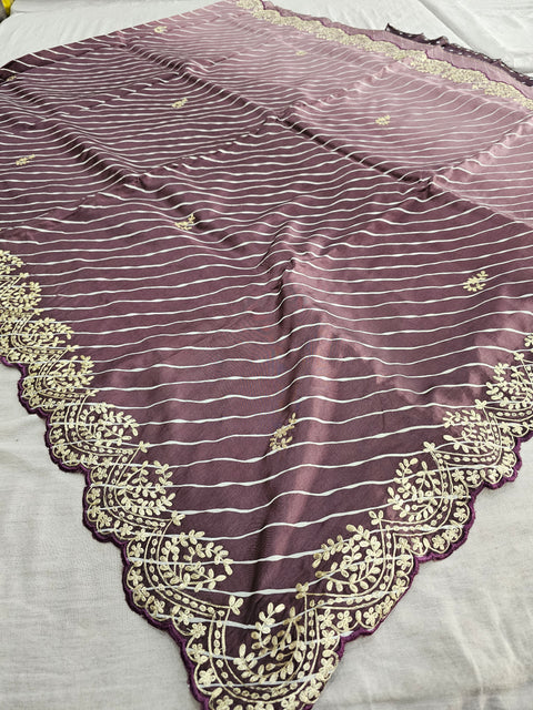 164006 Pure Russian Silk Shaded Lehariya Saree with Original Zari Pitta Handwork