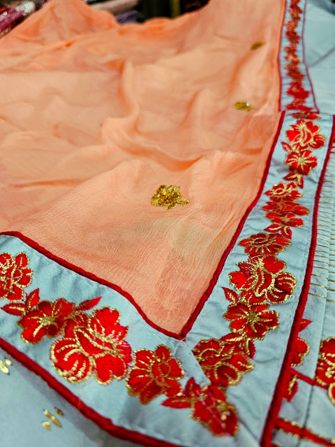 512003 Rajasthani Satin Silk Embroidery Lehenga - Sky Blue