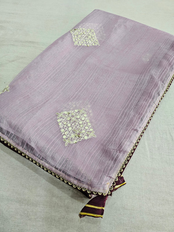 517003 Sequence and Threat Embroidery Fancy Tissue Silk Saree - Purple