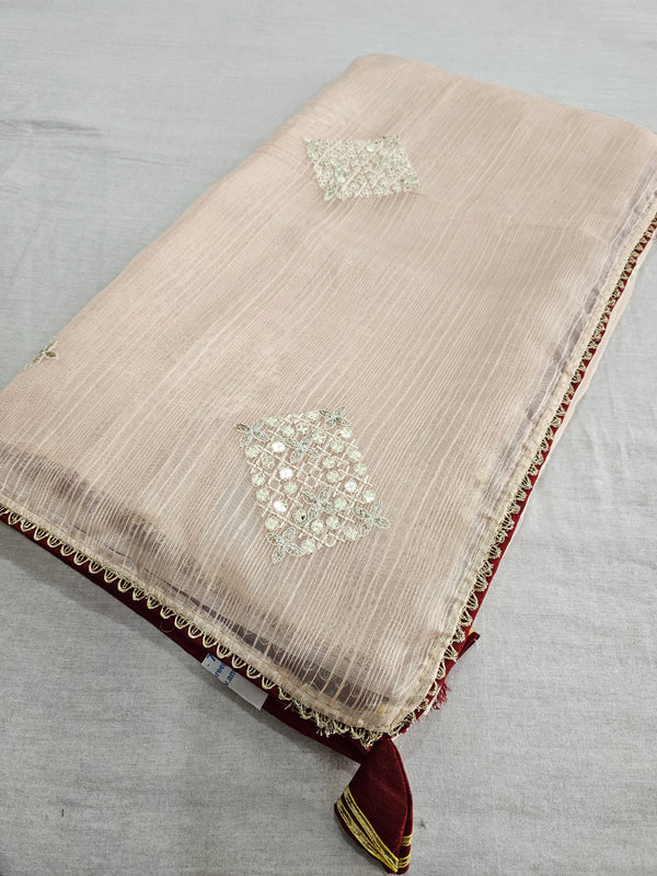 517003 Sequence and Threat Embroidery Fancy Tissue Silk Saree - Peach