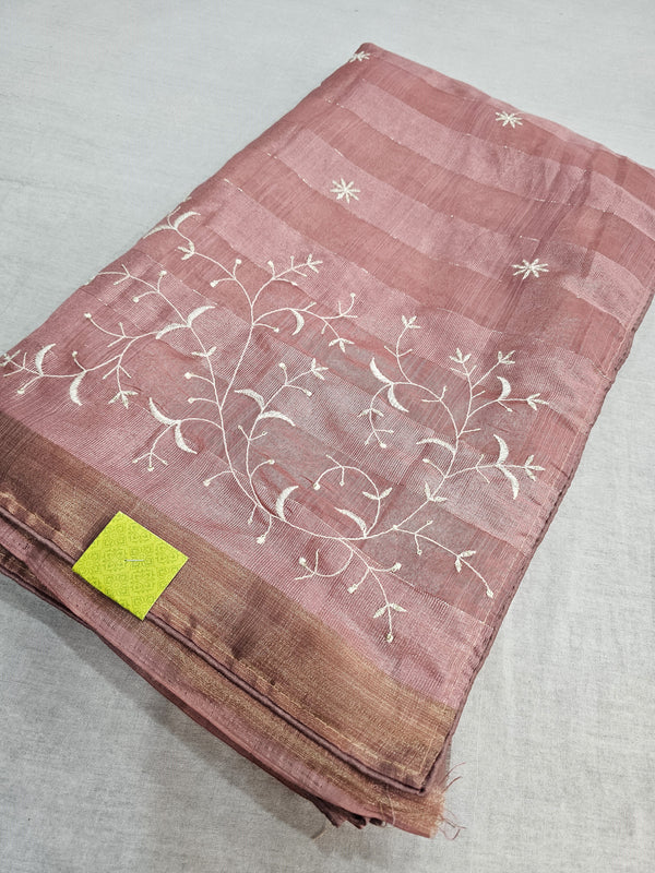 517002 Threat Embroidery Fancy Cotton Silk Saree - Pink