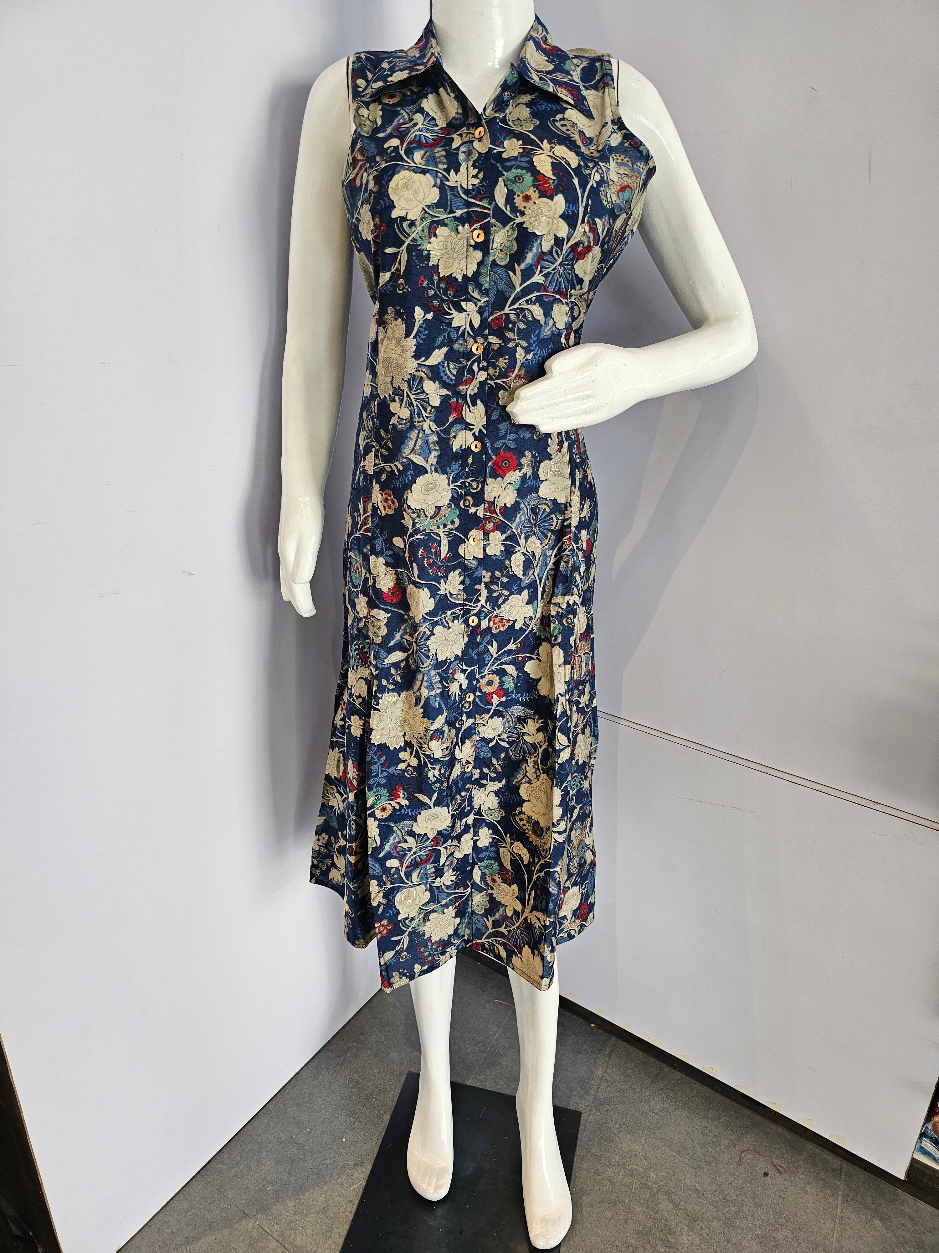 166006 Floral Printed A Line One Piece White Middy