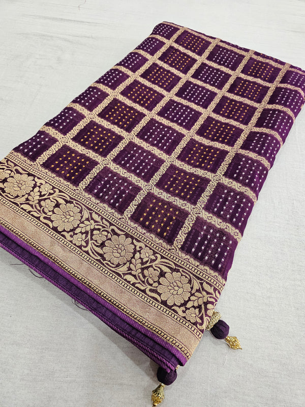 521001 Premium Bandhani Ghatchola Saree - Purple