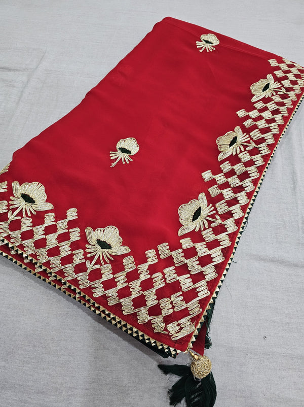 523003 Rajasthani Gota Patti Georgette Saree - Red