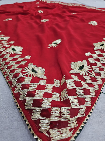 523003 राजस्थानी गोटा पट्टी जॉर्जेट साड़ी - लाल 