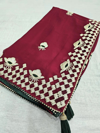 523003 राजस्थानी गोटा पट्टी जॉर्जेट साड़ी - मैरून 