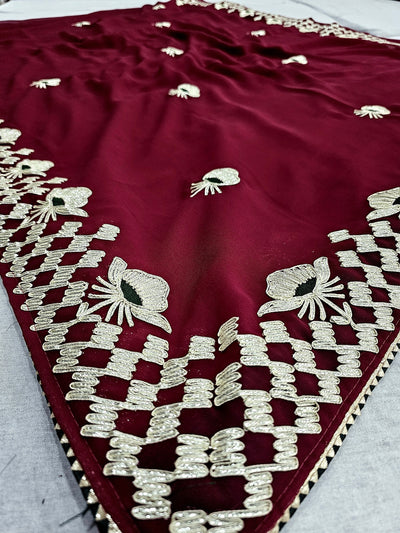 523003 राजस्थानी गोटा पट्टी जॉर्जेट साड़ी - मैरून 