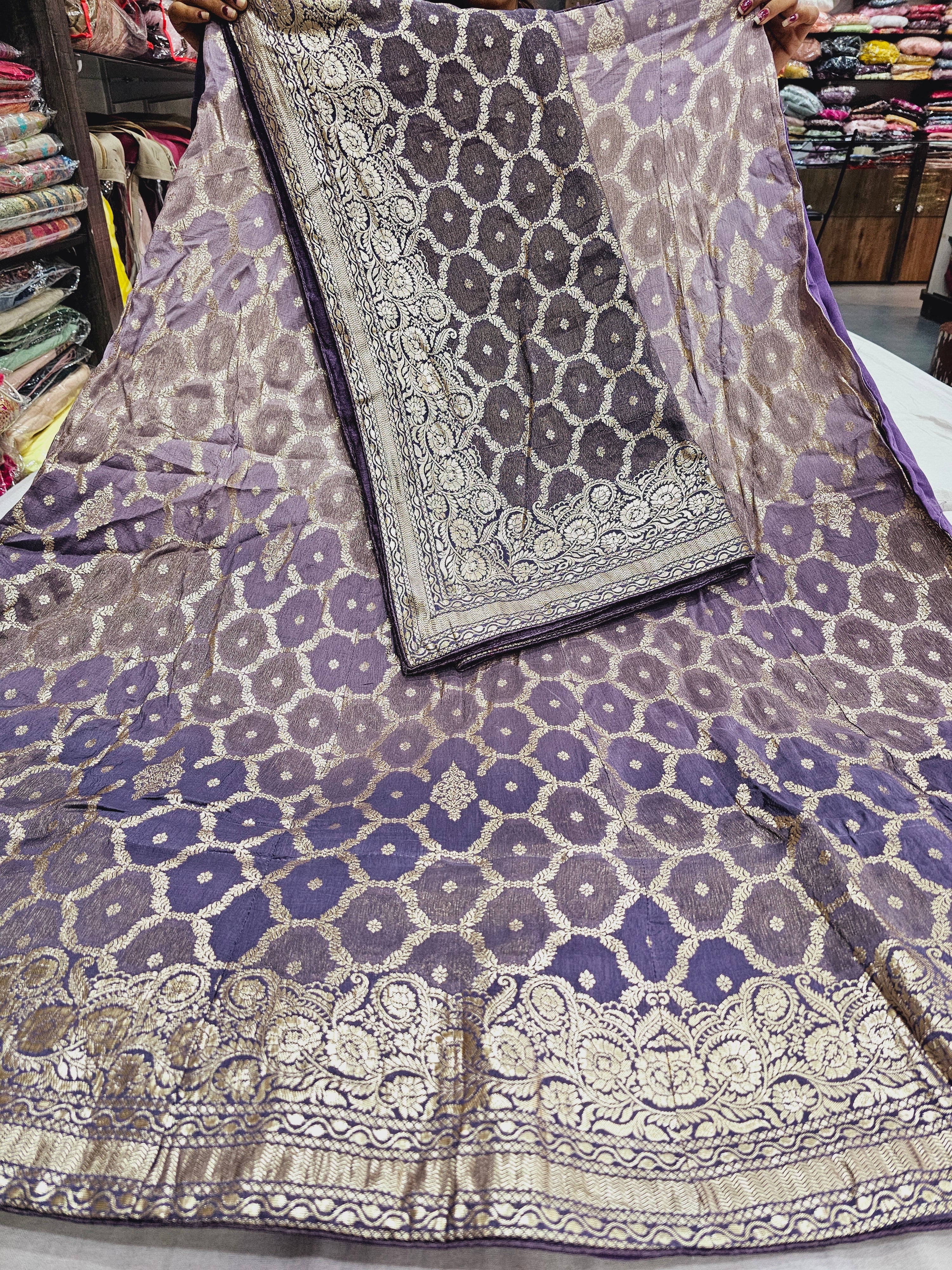 524004 Banarasi Zari Weaving Shaded Dola Silk Lehenga - Purple