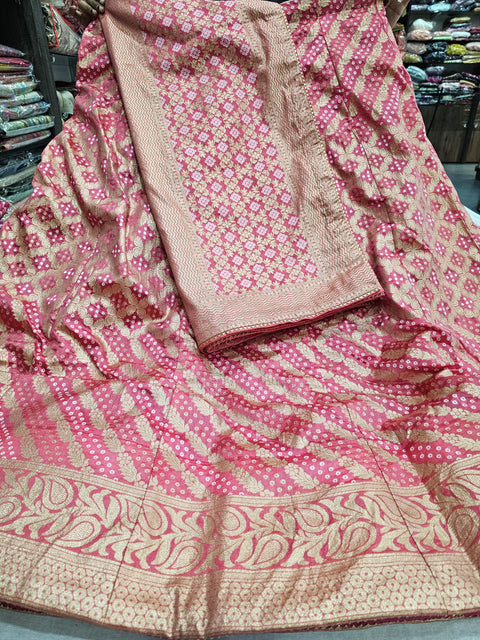 524003 Banarasi Zari Weaving Bandhani Art Silk Lehenga - Peach