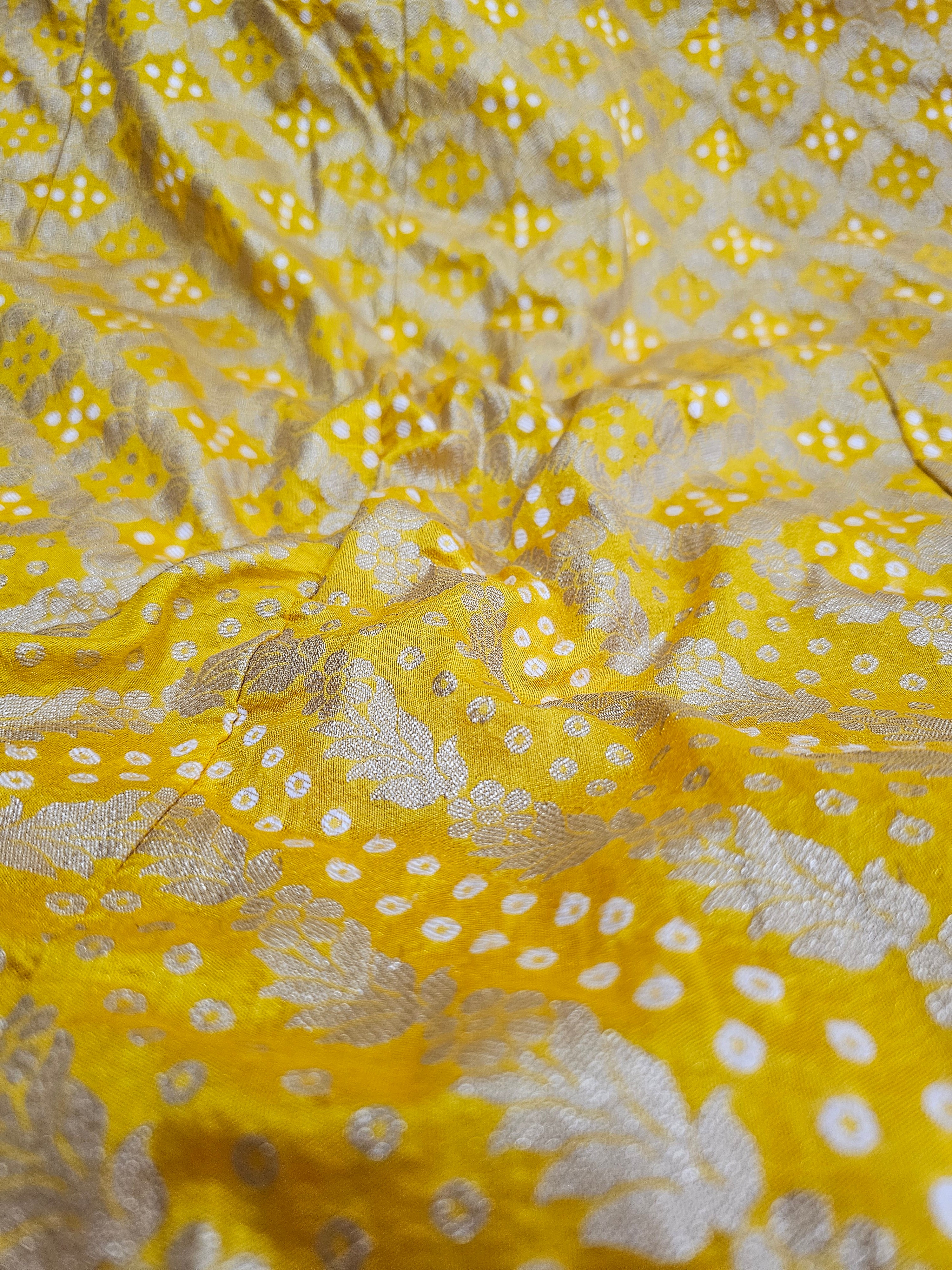 524003 Banarasi Zari Weaving Bandhani Art Silk Lehenga - Yellow