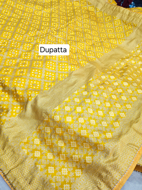 524003 Banarasi Zari Weaving Bandhani Art Silk Lehenga - Yellow