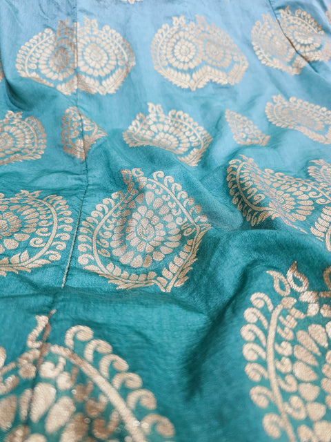 524002 Banarasi Zari Weaving Bandhani Art Silk Lehenga - Light Green