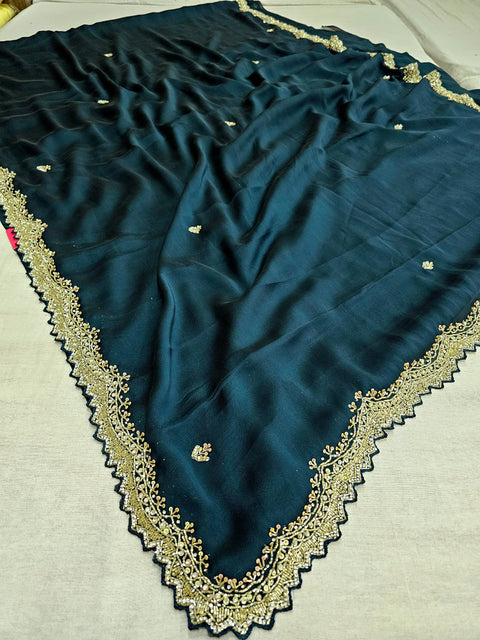 525008 Fancy Party Wear Saree with Heavy Handwork On Border