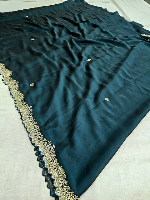 525008 Fancy Party Wear Saree with Heavy Handwork On Border