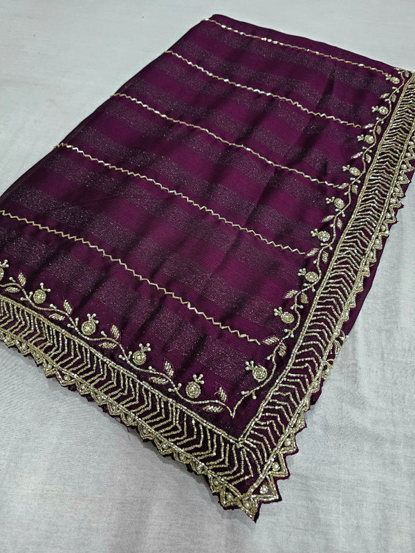 525003 Fancy Party Wear Saree with Heavy Handwork On Border and Designer Heavy Blouse - Purple