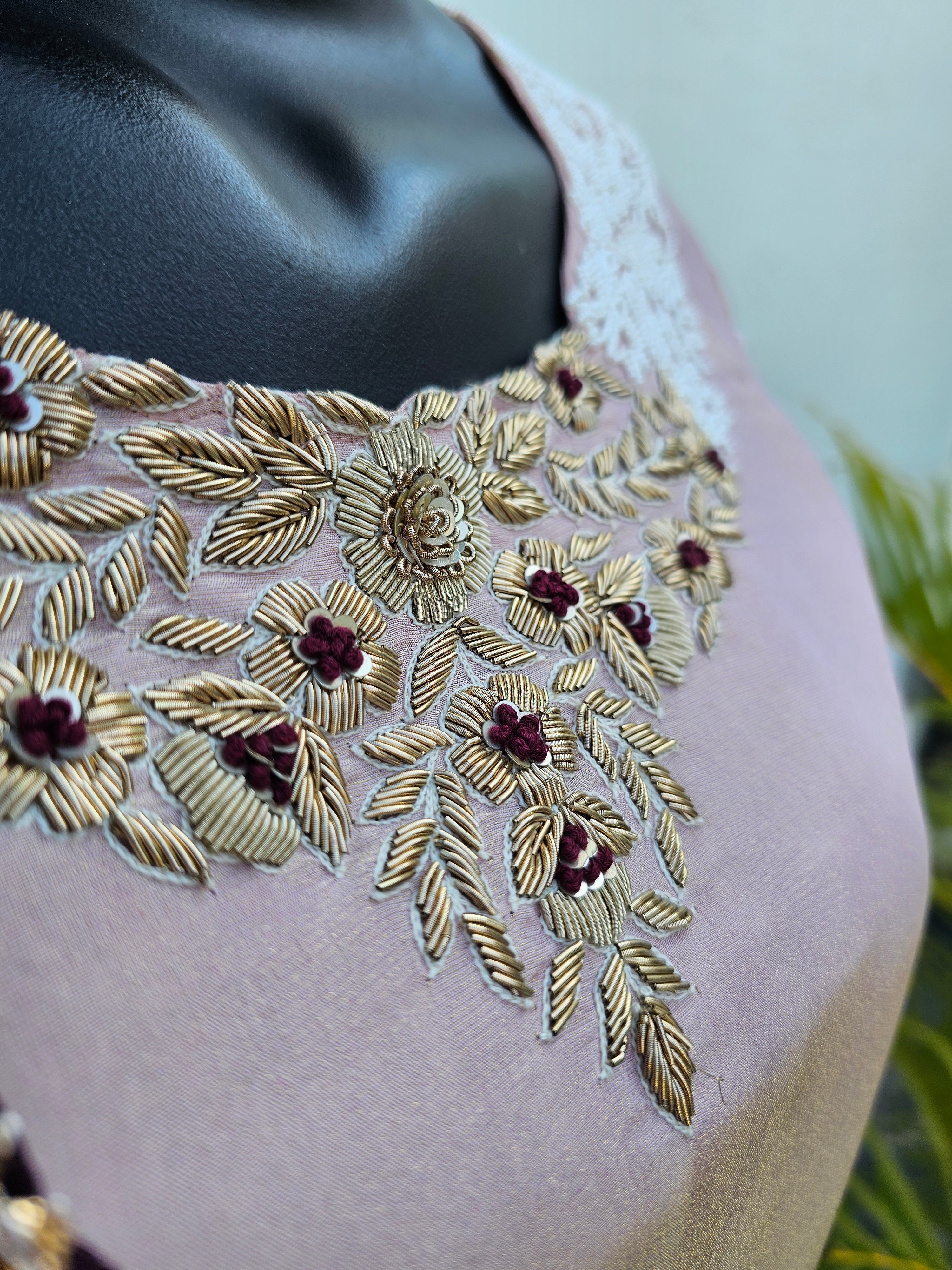 539004 Party Wear Designer Straight Kurti with Hand Zardosi Pearl Work and Organza Dupatta