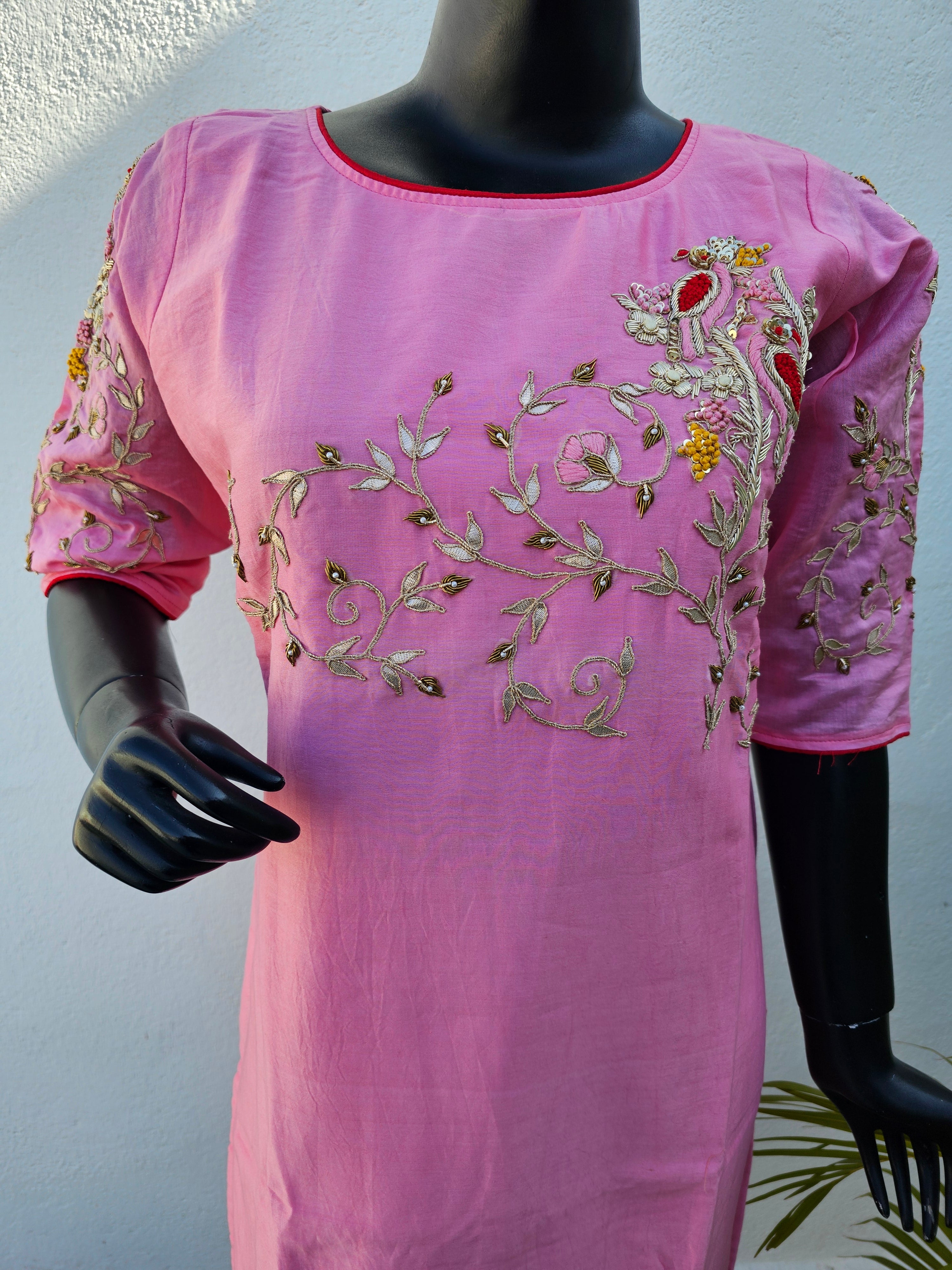 539005 Party Wear Designer Straight Kurti with Hand Zardosi Work