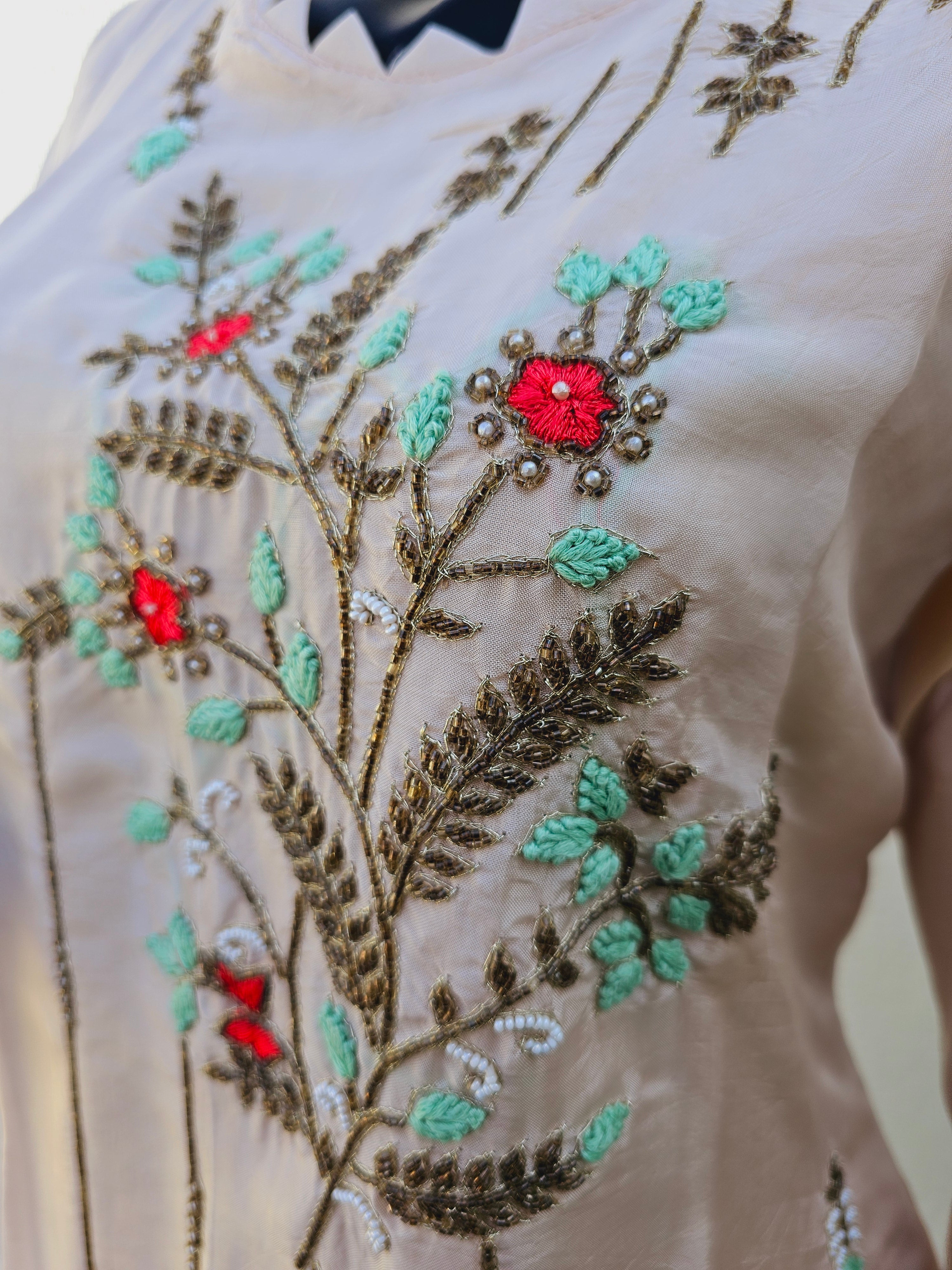 539015 Party Wear Fansy Straight Kurti with Antique Cutdana Hand Work