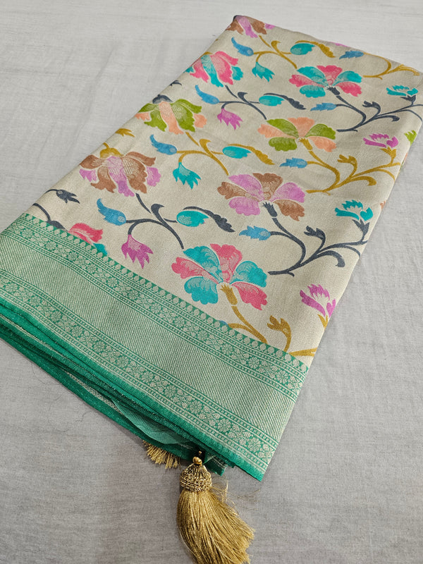 533002 Pure Georgette Saree With Minakari Work - Teal Green