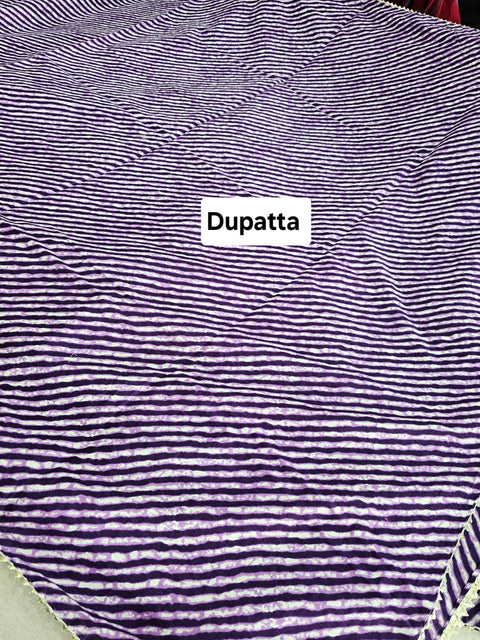 534004 Soft Cotton Leheriya Print Lehenga With Gota Work With Batik Print Blouse - Purple