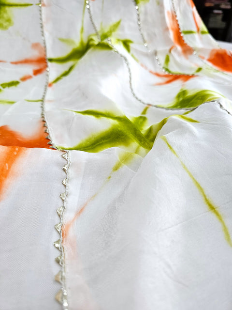 534002 Art Silk Tai & Dye Print Lehenga With Gota Work - Orange
