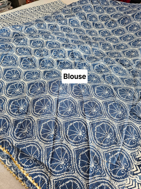 534001 Pure Mul Cotton Ajrakh Print Lehenga With Gota Work - Blue
