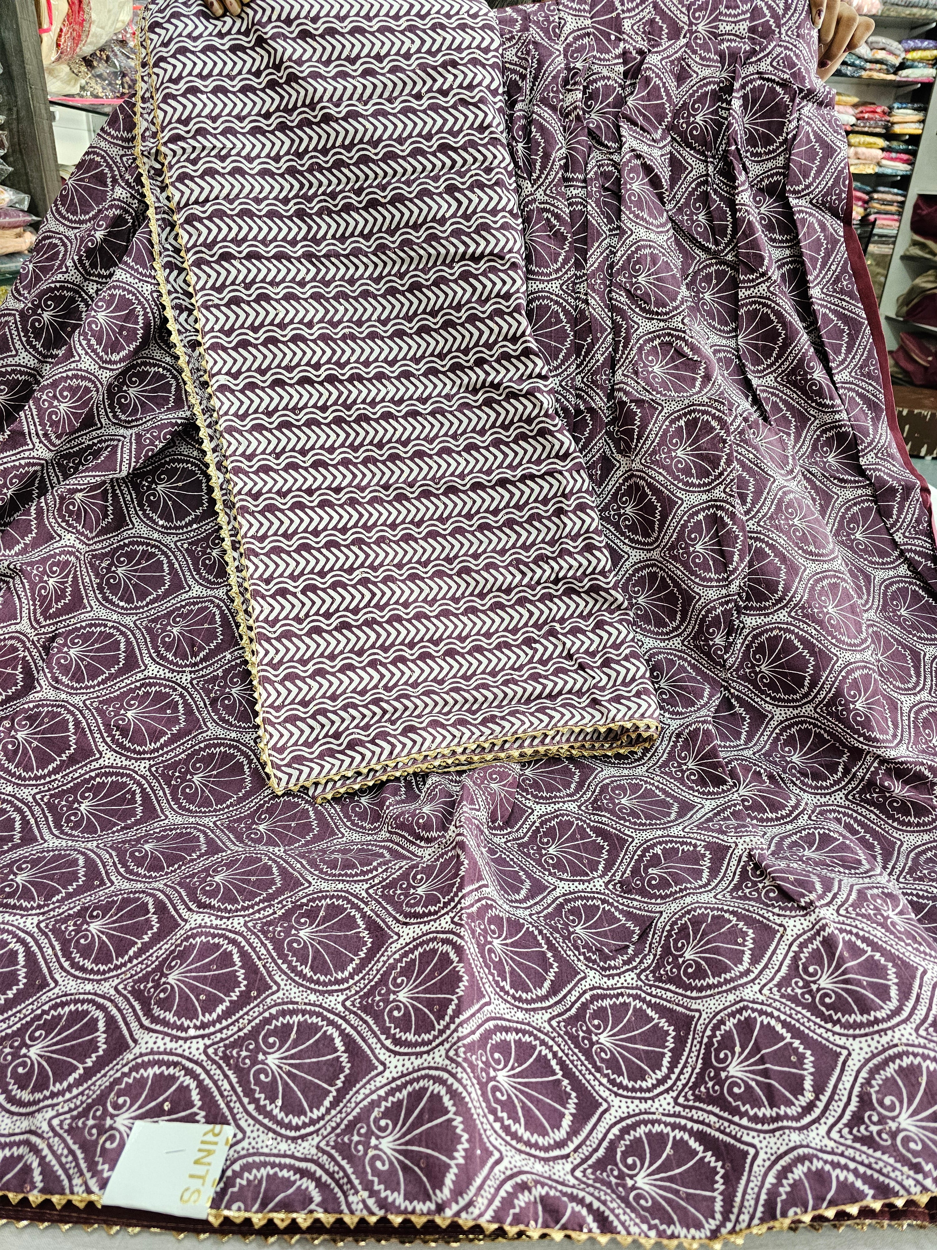 534001 Pure Mul Cotton Ajrakh Print Lehenga With Gota Work - Wine
