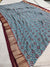 538005 Pure Maslin Patola Print Saree with Zari Border - Teal Blue