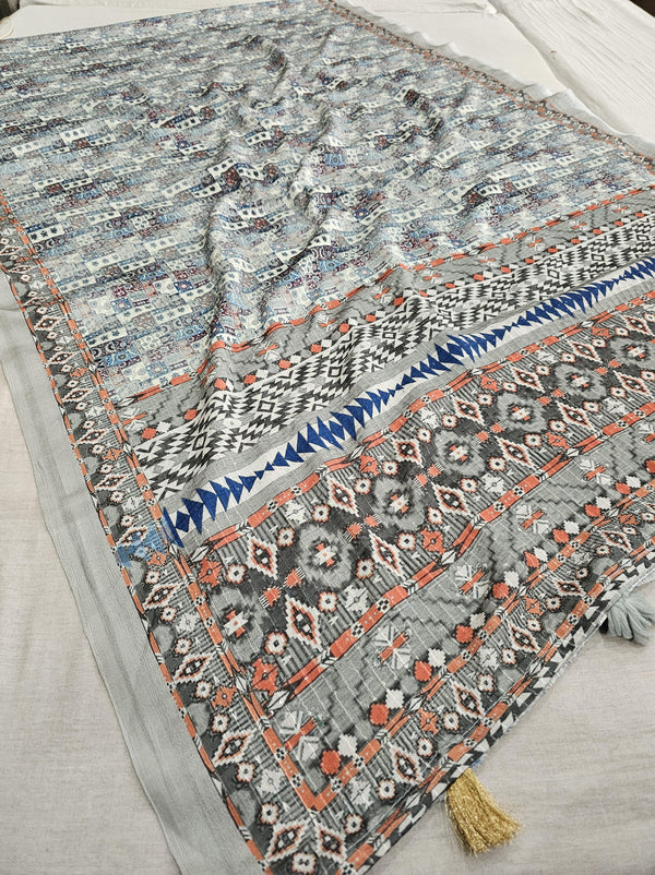 540005 Fancy Printed Saree With Light Sequence Work