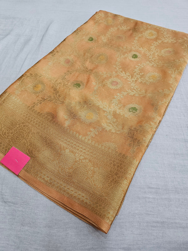 548007 Banarasi Soft Silk Saree with Zari Weaving in All Over Saree - Peach