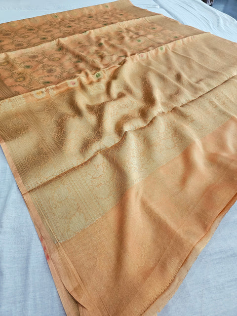 548007 Banarasi Soft Silk Saree with Zari Weaving in All Over Saree - Peach