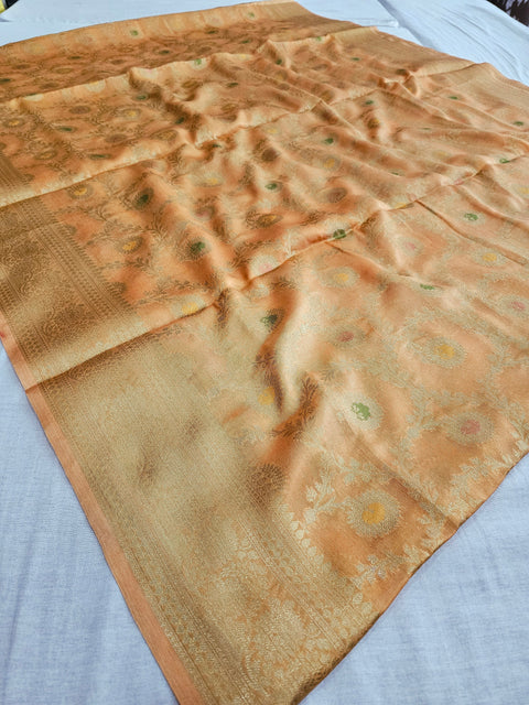 548007 Banarasi Soft Silk Saree with Zari Weaving in All Over Saree - Peach
