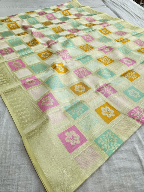548001 Banarasi Soft Cotton Saree with Zari and Meenakari  Weaving All Over Saree