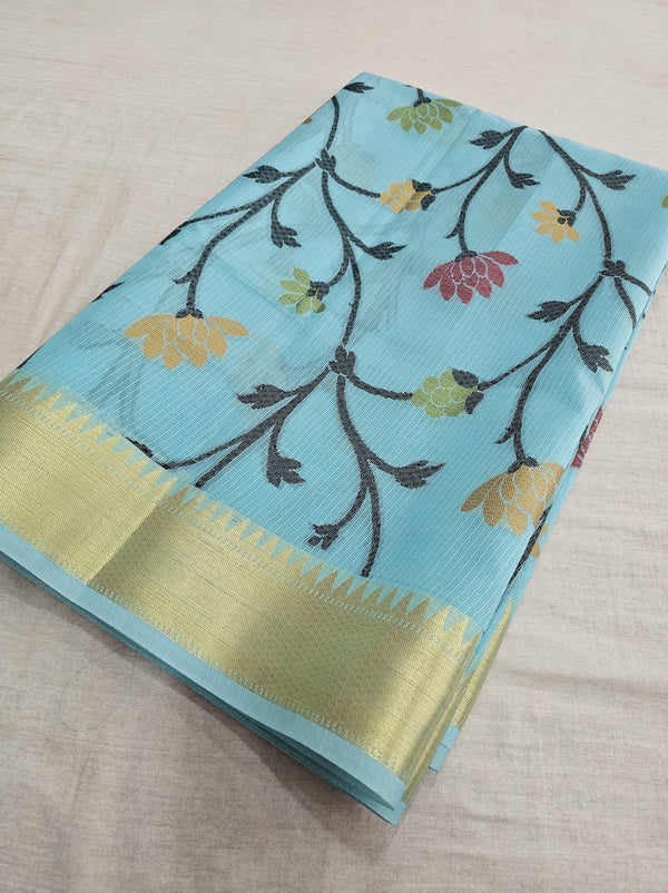 550002 Banarasi Soft Silk Saree With Resham Weaving - Sky Blue