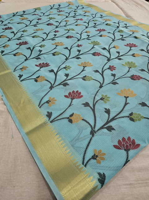 550002 Banarasi Soft Silk Saree With Resham Weaving - Sky Blue