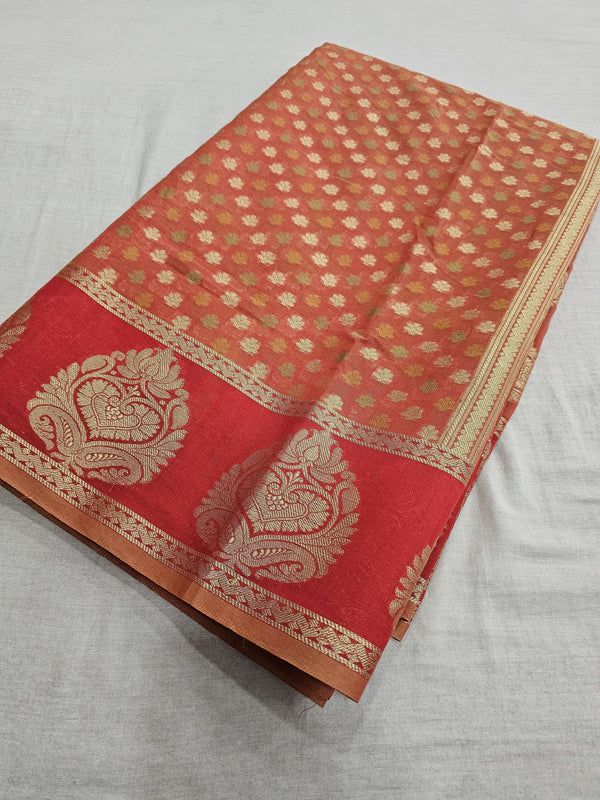 550008 Banarasi Pure Calcutta Cotton Saree With Zari Weaving