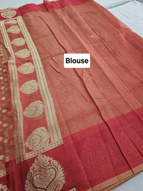 550008 Banarasi Pure Calcutta Cotton Saree With Zari Weaving