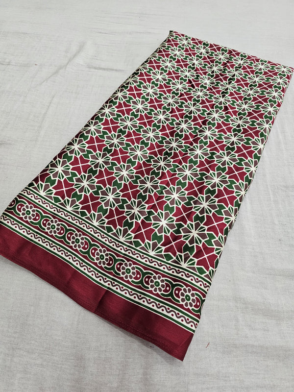 551005 Traditional Ajrakh Print Italian Crepe Silk Saree - Maroon