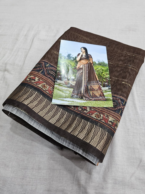 554008 Soft Linen Saree with Digital Print and Sequence Work