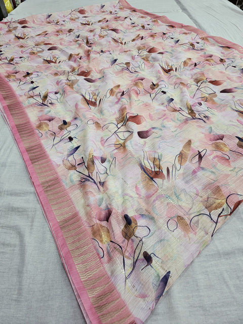 554010 Soft Linen Saree with Digital Print and Sequence Work