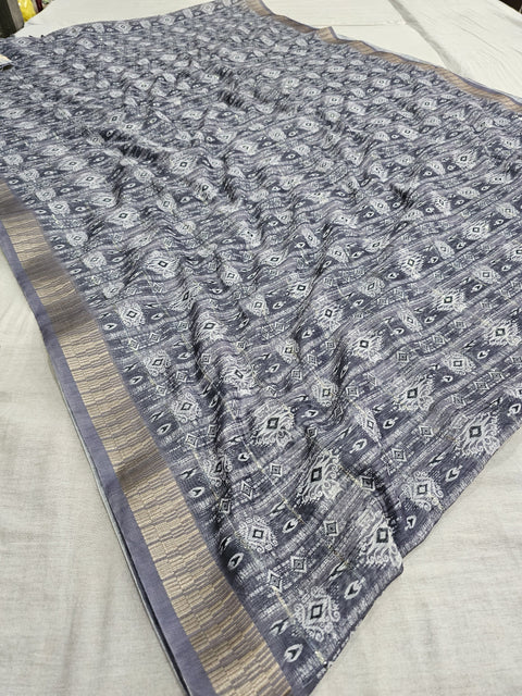 554011 Soft Linen Saree with Digital Print and Sequence Work