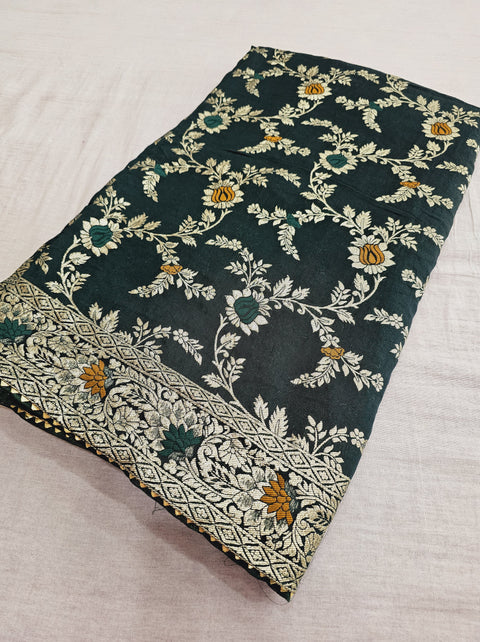 555002 Banarasi Soft Silk Saree With Zari Weaving - Teal Green