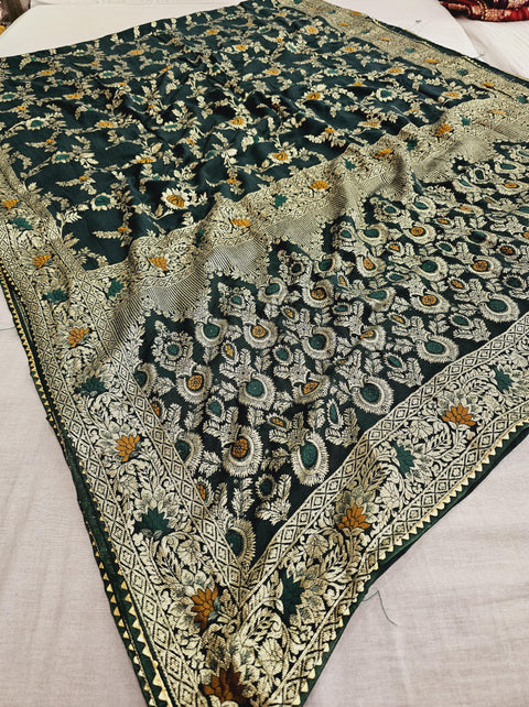 555002 Banarasi Soft Silk Saree With Zari Weaving - Teal Green