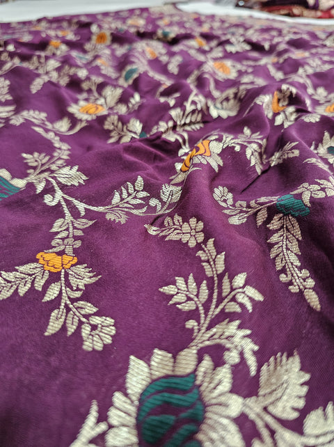 555002 Banarasi Soft Silk Saree With Zari Weaving - Purple