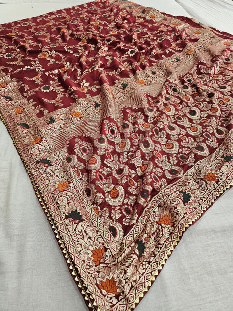 555002 Banarasi Soft Silk Saree With Zari Weaving - Maroon