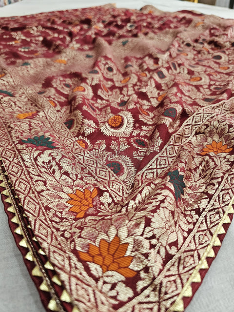 555002 Banarasi Soft Silk Saree With Zari Weaving - Maroon